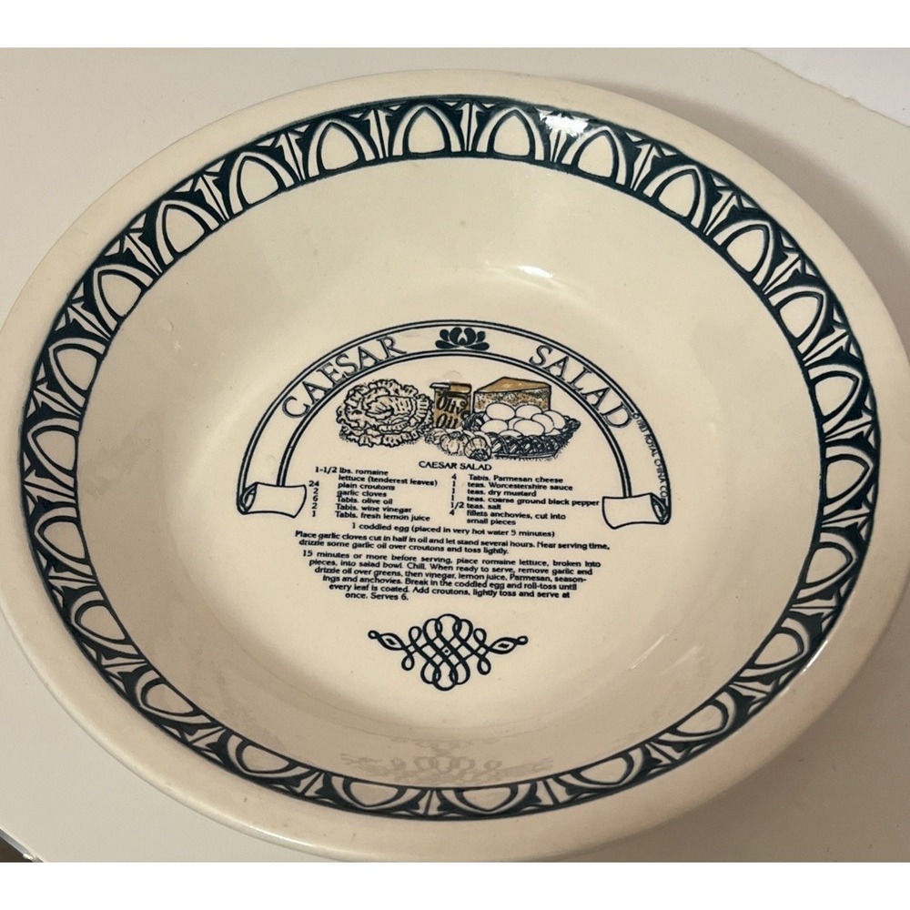 1983 Caesar Salad Serving Bowl W Recipe Garden Classic Royal China Made USA 12"